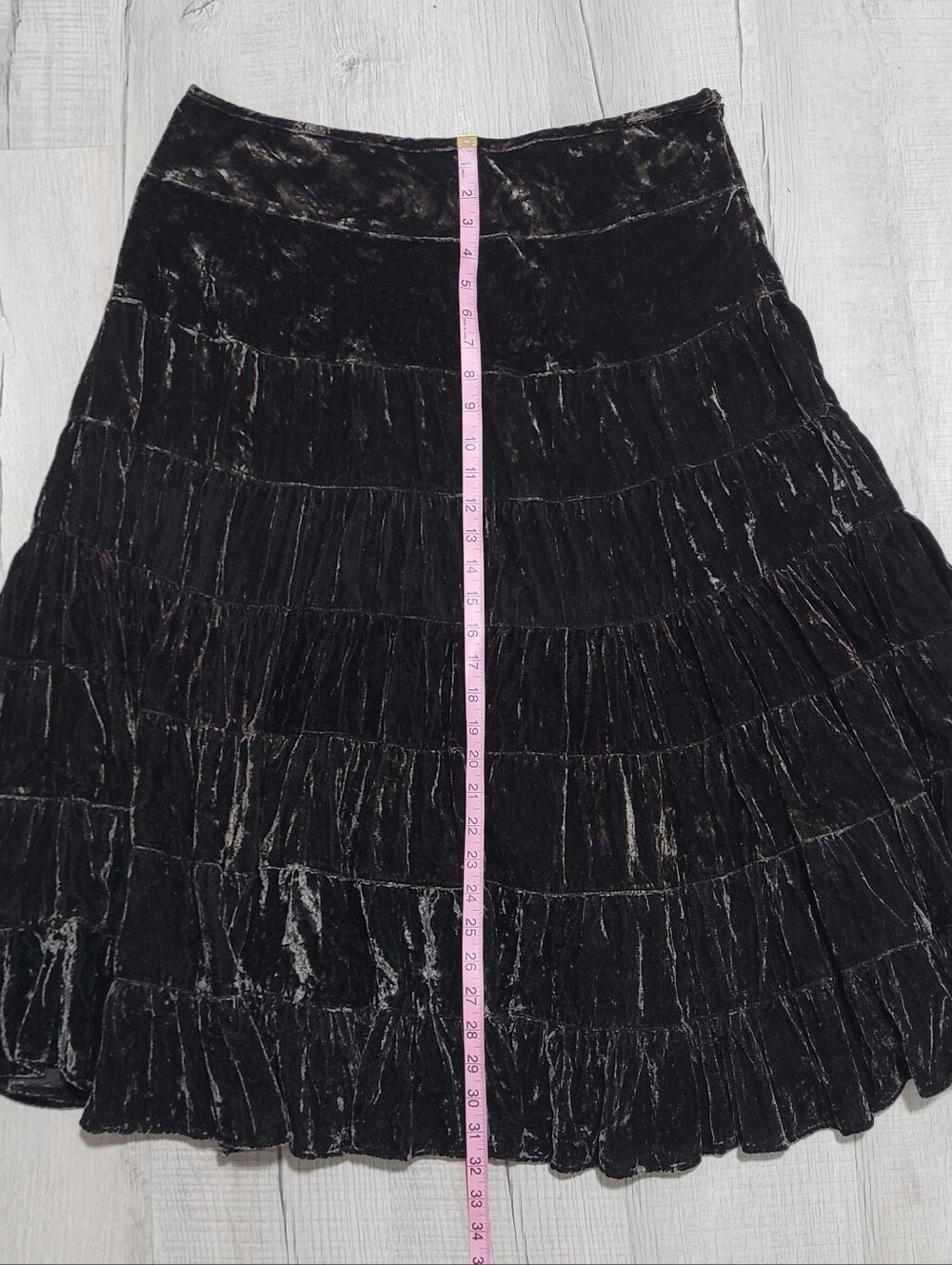 ​Vintage 90s BAGGAGE Dark Espresso Brown Tiered Velvet Maxi Skirt Size Large - Picture 8 of 9